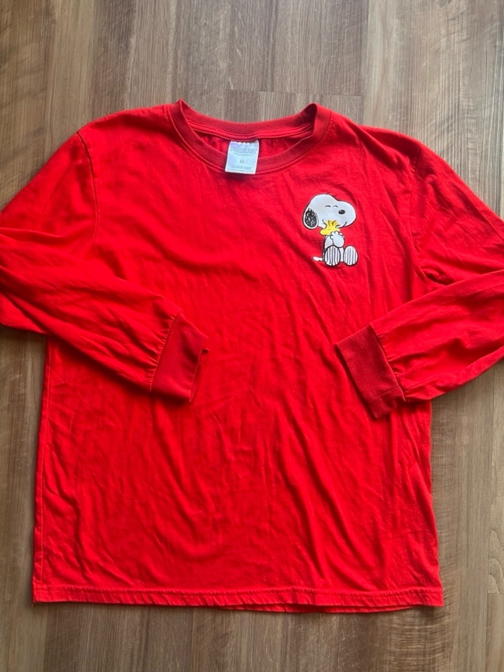 Peanuts Red Long Sleeve Tee with Snoopy & Woodstock Patch